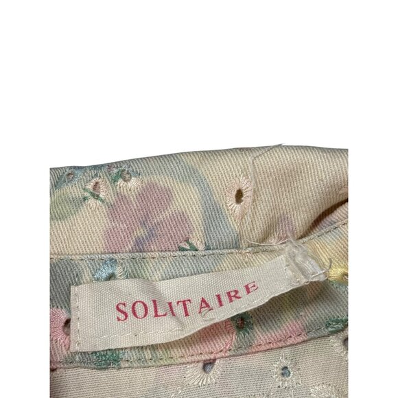 Solitaire Womens Denim Floral Eyelet Shirt Dress With Belt M Button Front Pastel - Picture 8 of 9